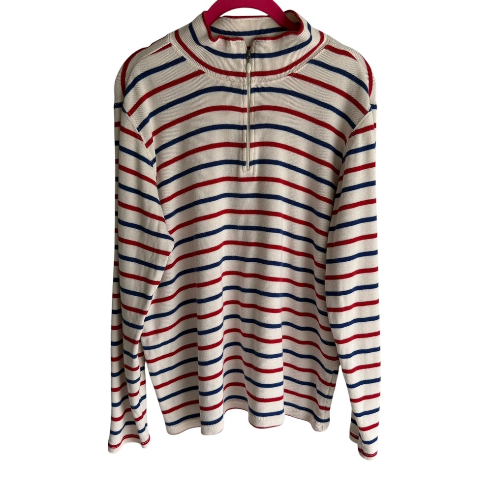 L.L. BEAN Red Cream Blue Mock Neck Nautical Preppy Old Money Ladies Top, XL